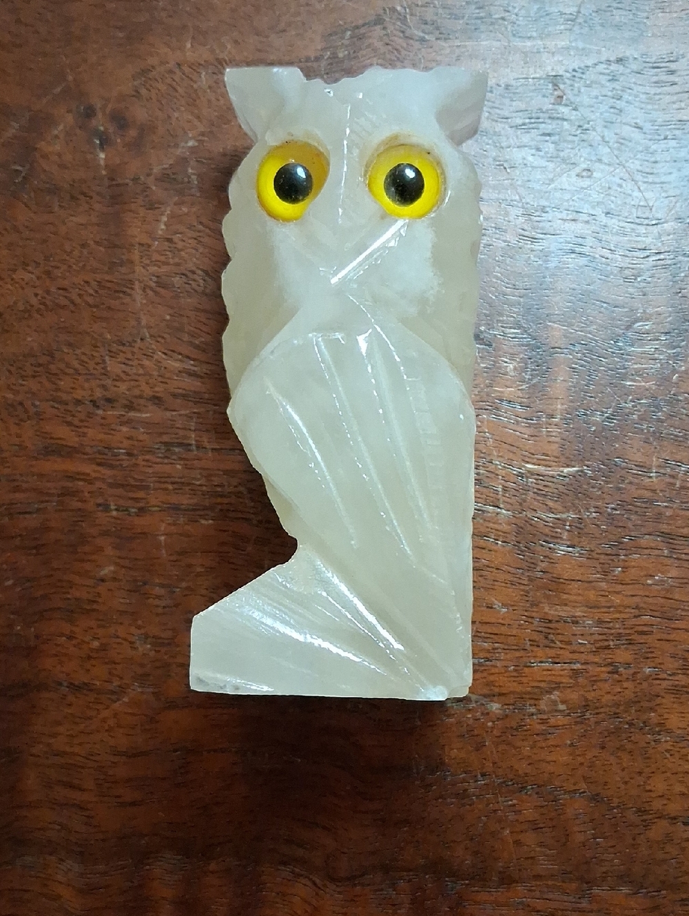Marble Owl Figurine with Yellow Eyes
